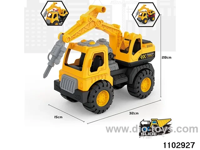 Skidding construction vehicle in PP bag with header