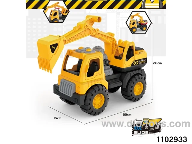 Skidding construction vehicle in PP bag with header