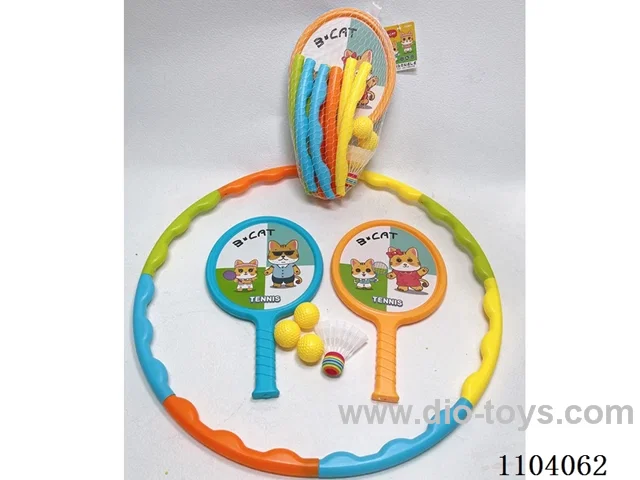 Assembled hula hoop + racket +3 round ball +1 badminton ball