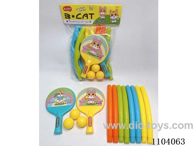 Assemble hula hoop + table tennis racket +3 round ball