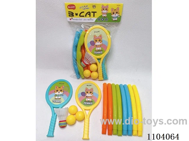 Assembled hula hoop + racket +3 round ball +1 badminton ball