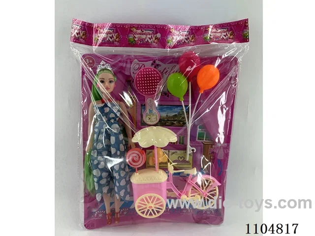 Doll with bicycle and balloon