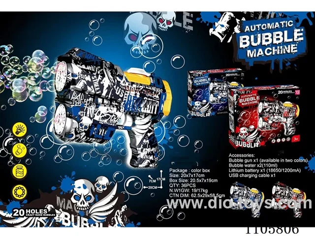 Doodle Twin-cylinder 20-hole P Space Bubble Gun (with 18650 lithium battery 1200 mah +2 bottles of 110ml water)
