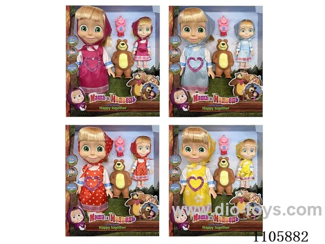 14 "5 joints full body vinyl body Family pack Double Martha Masha bear with Bear with Monkey with theme music (4 mixed) Window box