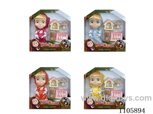 6 "solid 12 joint Martha Masha bear with puppy with dog cage (4 mixed) Window box