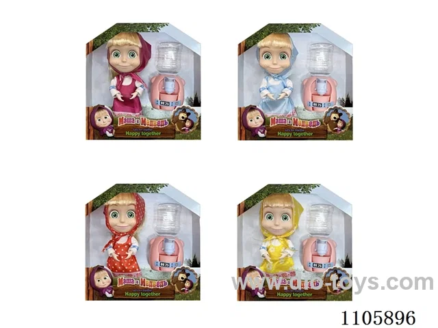 6 "solid 12 joint Masha bear with water dispenser (can hold water) (4 mixed) window box
