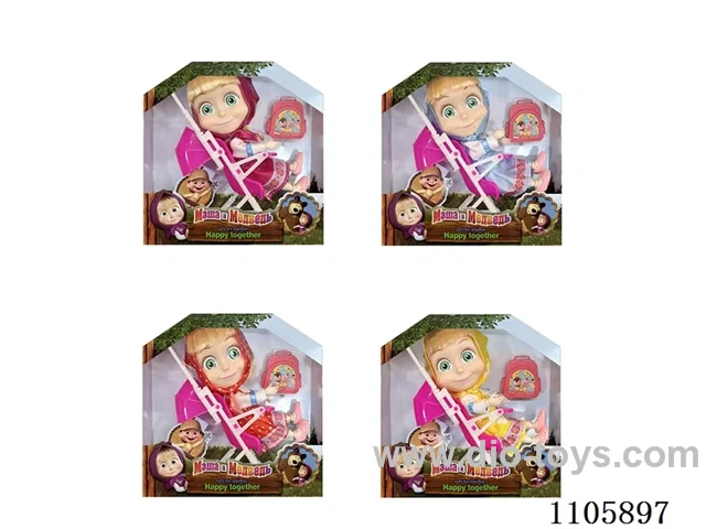 6-inch solid 12-joint Masha bear with Book Bag and Baby Chair (4 mixed) Window box