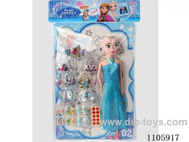11 "nine-knuckle Ice and Snow Barbie with Nail set + Crown Necklace Earrings +3 cane +4 bag (PVC card head nail corns)
