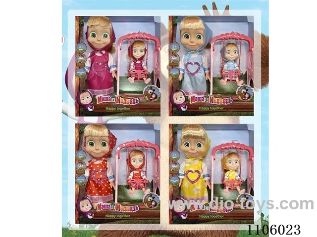 14 "5 joints Full Body Vinyl Body Family Suit Double Martha Masha bear with Swing with Theme Music (4 mixed)