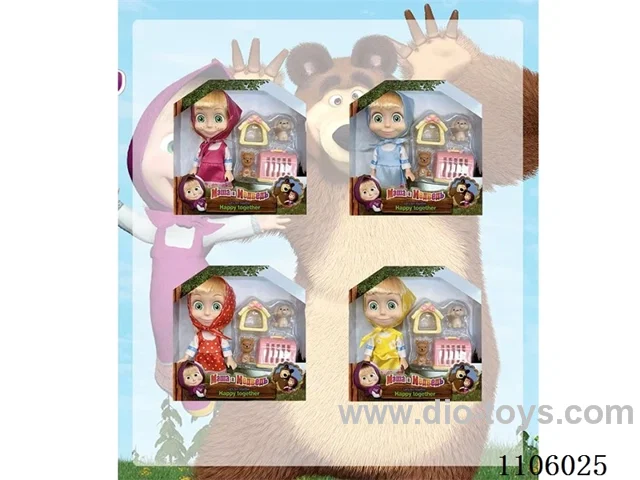 6 "Solid 5 joint Martha Masha bear with Puppy with Crate (4 mixed)