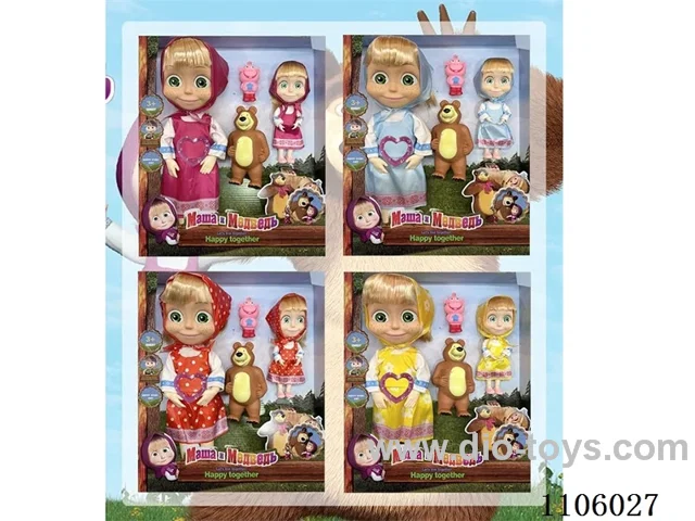 14 "Solid body 12 joints Family suit double Martha Masha bear with Bear with Monkey with Theme music (4 mixed)