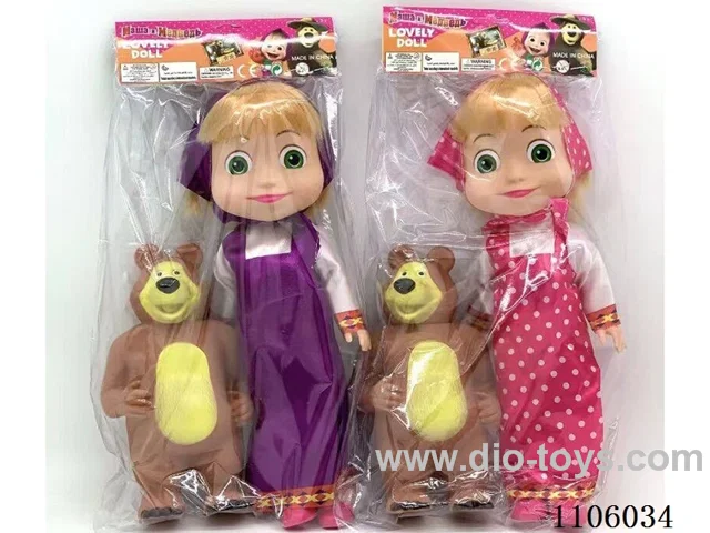 14 "Whole Body Vinyl Martha and Masha Bear Doll Oil Eye with vinyl 20CM Big Bear Squeeze can sound Martha theme music PVC card head bag 2 mixed