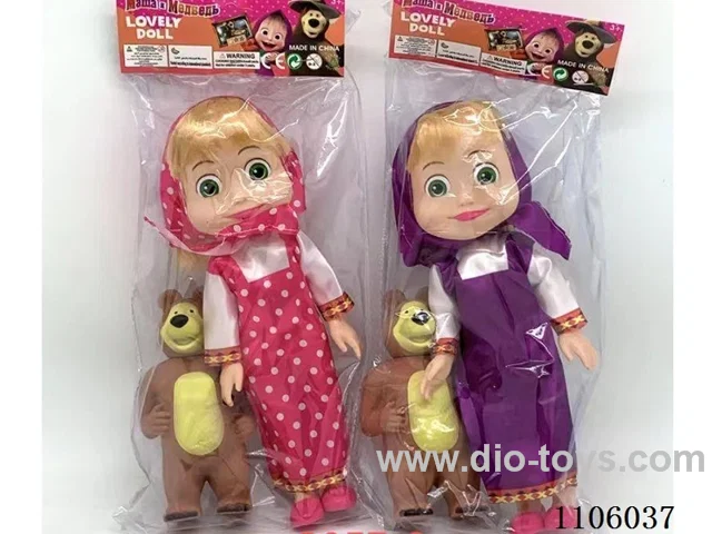 10 "Whole Body Vinyl Martha and Masha Bear Doll Oil Eye with vinyl 16CM Bear Squeeze can sound Martha theme music PVC card head bag 2 mixed