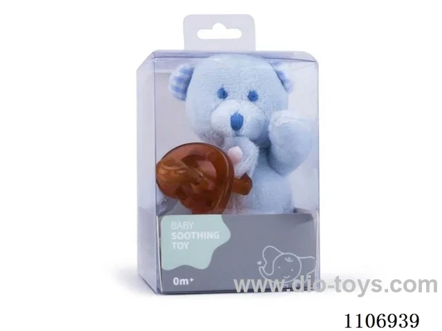 The bear soothes the stuffed animal