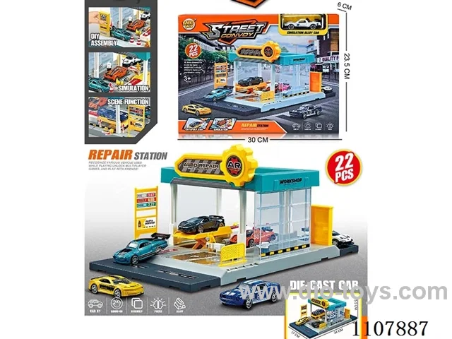 City car repair station with 1 alloy car (parking lot)