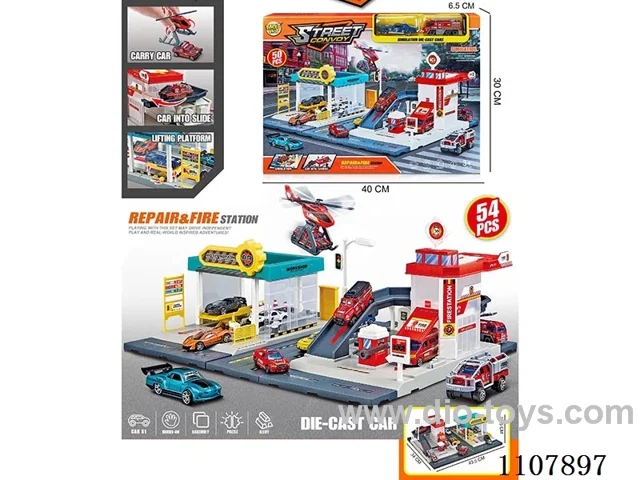 City Maintenance Station Fire Station combination with 2 alloy cars (parking lot)