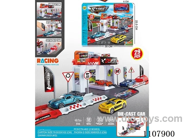 City racing track ejection parking lot with 1 alloy car