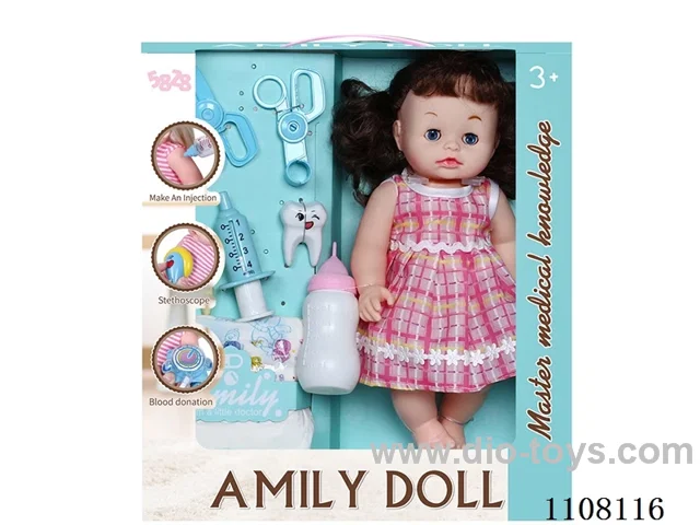 12 "Water Pee Pee Brown curly hair doll (medical kit, vinyl hand, with IC)