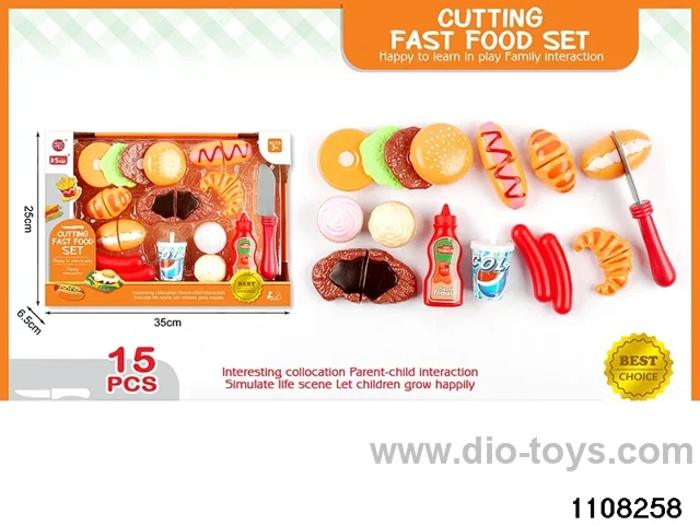 Western Food Cutting Toys Set（15pcs）in window box