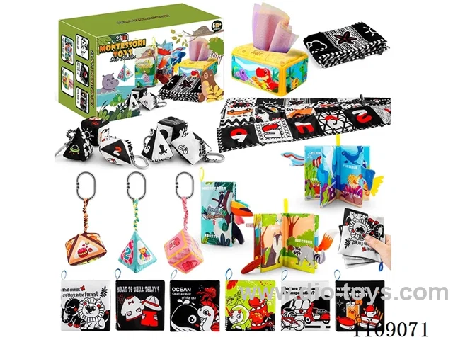 Bed wrap *4/ Pendant *9/ Tail cloth book *3/ Black and white cloth book *6/ Yellow Dinosaur paper *1 (22 in 1)