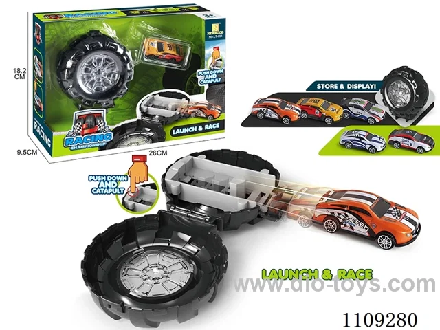 Racing tire storage ejector car