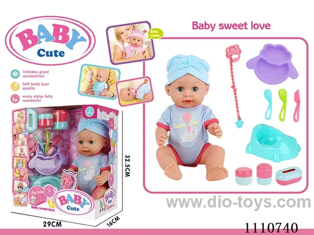 16 "live eye water pee vinyl doll with 10 sound IC package (sheep plate + knife + fork + soup spoon + pacifier + milk chain + dinosaur toilet + storage bottle 3 sets)