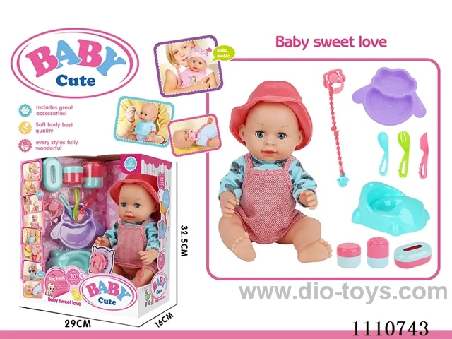 16 "live eye water pee vinyl doll with 10 sound IC package (sheep plate + knife + fork + soup spoon + pacifier + milk chain + dinosaur toilet + storage bottle 3 sets)