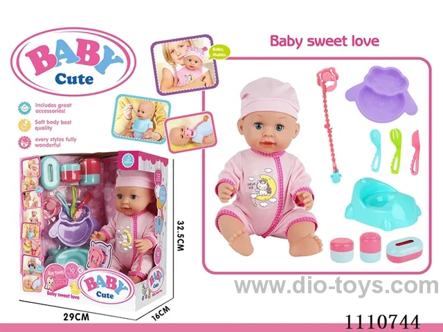 16 "live eye water pee vinyl doll with 10 sound IC package (sheep plate + knife + fork + soup spoon + pacifier + milk chain + dinosaur toilet + storage bottle 3 sets)