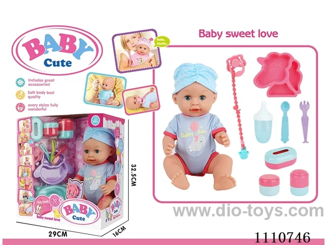 16 "Live eye water pee vinyl doll with 10 sound IC package (Unicorn plate + knife + fork + pacifier + milk chain + open bottle + storage bottle 3 sets)