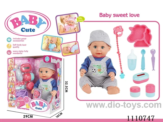 16 "Live eye water pee vinyl doll with 10 sound IC package (Unicorn plate + knife + fork + pacifier + milk chain + open bottle + storage bottle 3 sets)