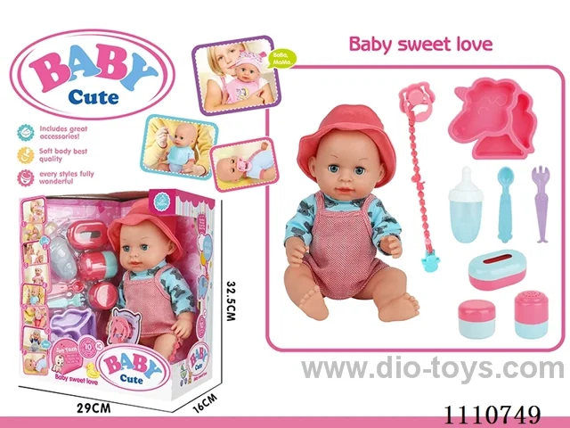 16 "Live eye water pee vinyl doll with 10 sound IC package (Unicorn plate + knife + fork + pacifier + milk chain + open bottle + storage bottle 3 sets)