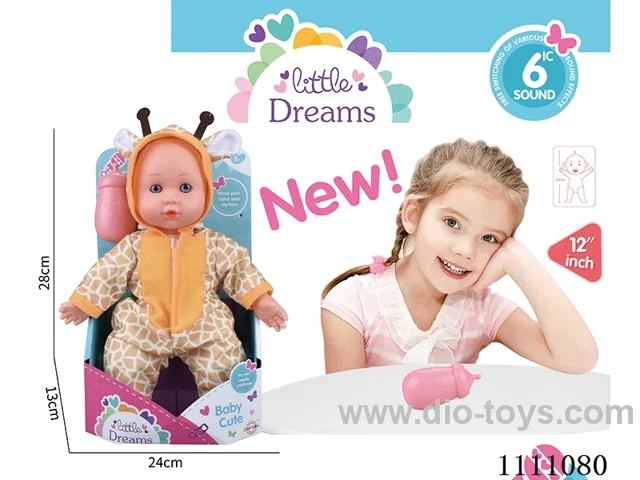 12 "Giraffe cotton body doll IC6 + baby bottle (head, hands and feet, rubber body)