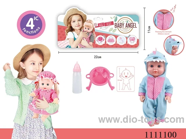 12 inch dinosaur themed doll dinner plate + spoon + fork + baby bottle 4 sound IC package