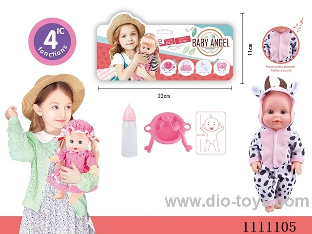 12-inch cow theme doll dinner plate + spoon + fork + baby bottle 4 sound IC package