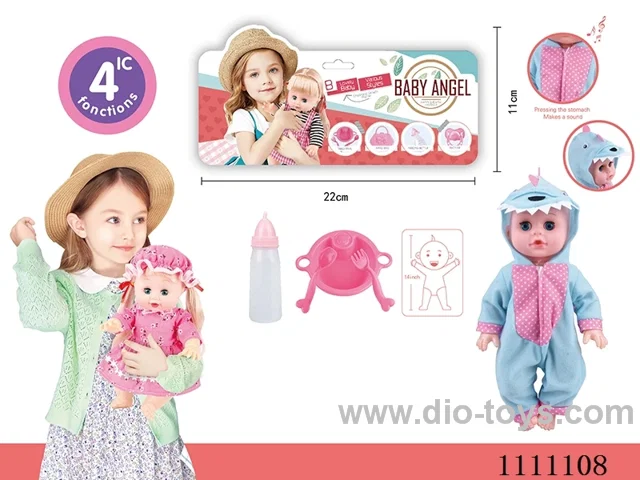 14 inch dinosaur themed doll dinner plate + spoon + fork + baby bottle 4 sound IC package