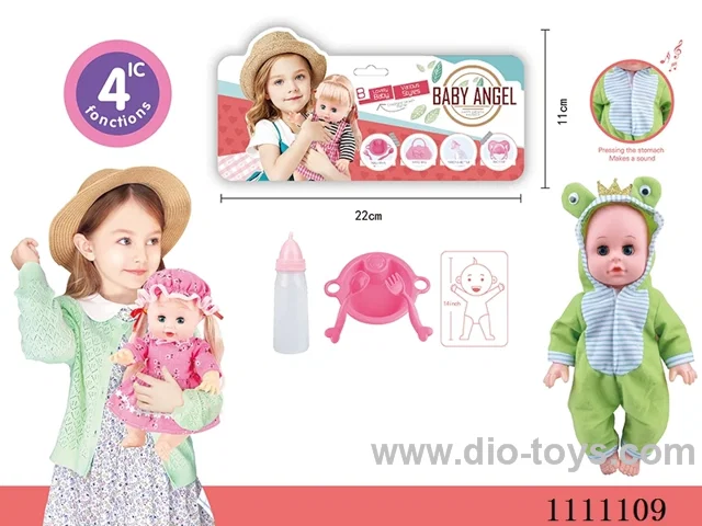 14-inch frog theme doll dinner plate + spoon + fork + baby bottle 4 sound IC package