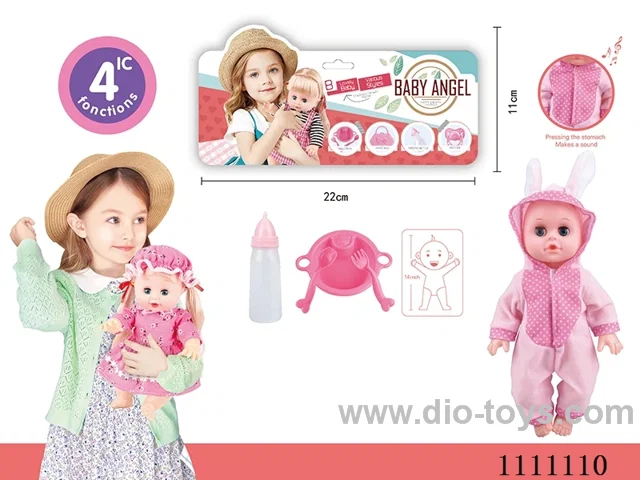 14-inch pink rabbit theme doll dinner plate + spoon + fork + baby bottle 4 sound IC package