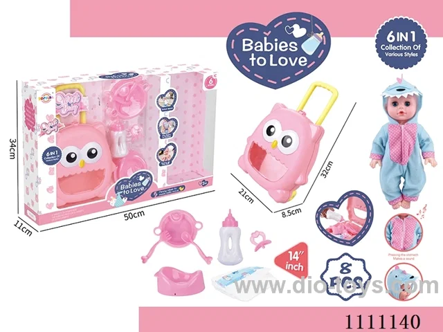 14 inch dinosaur water doll set IC6 sound + trolley box + dinner plate + soup spoon + diaper + bottle + pacifier + urinal basin