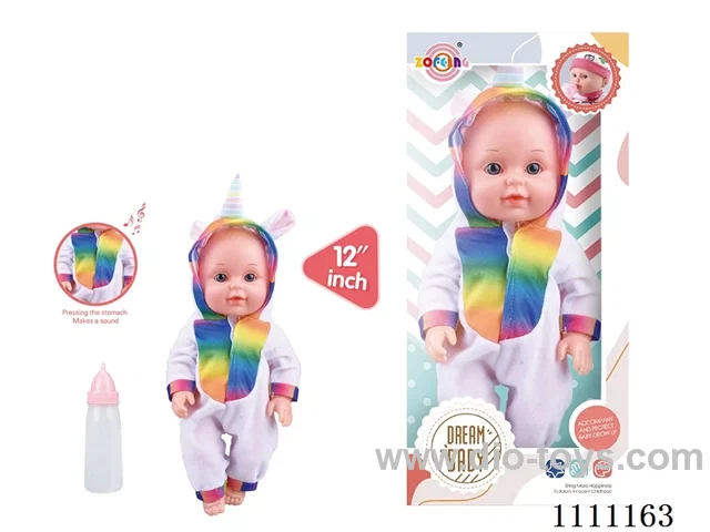 12-inch unicorn-themed doll IC6-sound doll + baby bottle (body hands and feet blow molding) Drink water and pee