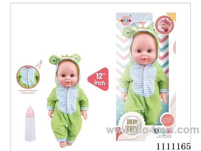 12 inch frog theme doll IC6 sound doll + baby bottle (body hands and feet blow molding) drink water and pee