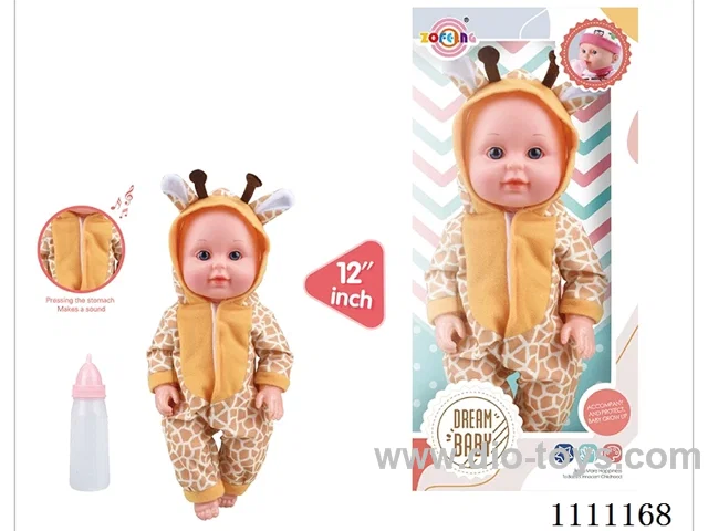 12 inch giraffe theme doll IC6 sound doll + baby bottle (body hands and feet blow molding) drink water to pee