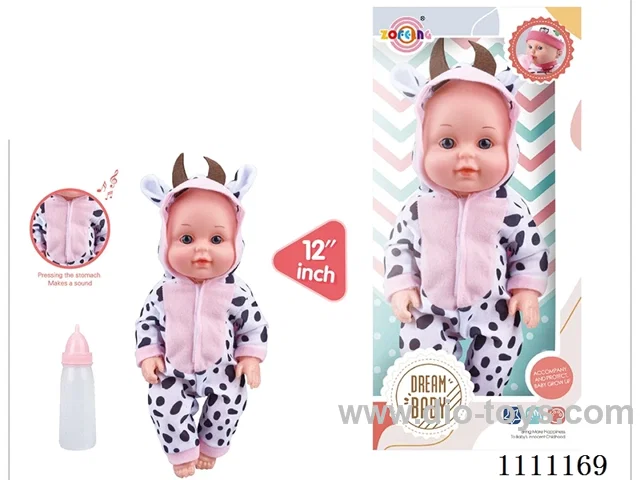 12-inch cow theme doll IC6 sound doll + bottle (body hands and feet blow molding) drink water and pee