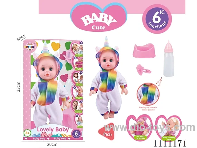 14-inch unicorn-themed doll IC6 sound + bottle + pacifier + urinal basin (body hands and feet blow molding) Drink water and pee