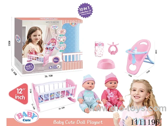 12-inch high-end water doll 10-in-1 set (doll + dining chair + baby bed + bottle + dinner plate + basin + diaper + pacifier) 6-sound IC includes electricity