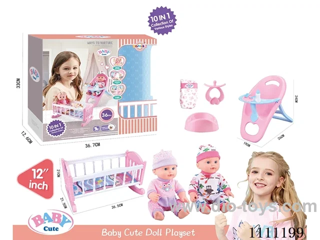 12-inch high-end water doll 10-in-1 set (doll + dining chair + baby bed + bottle + dinner plate + basin + diaper + pacifier) 6-sound IC includes electricity