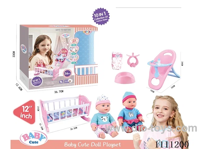 12-inch high-end water doll 10-in-1 set (doll + dining chair + baby bed + bottle + dinner plate + basin + diaper + pacifier) 6-sound IC includes electricity