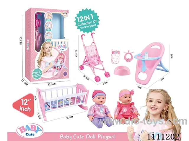 12-inch high-end water doll 12-in-1 set (doll + dining chair + doll cart + doll bed + baby bottle + dinner plate + diaper + diaper + pacifier) 6-sound IC includes electricity