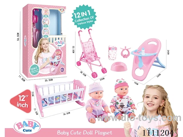 12-inch high-end water doll 12-in-1 set (doll + dining chair + doll cart + doll bed + baby bottle + dinner plate + diaper + diaper + pacifier) 6-sound IC includes electricity