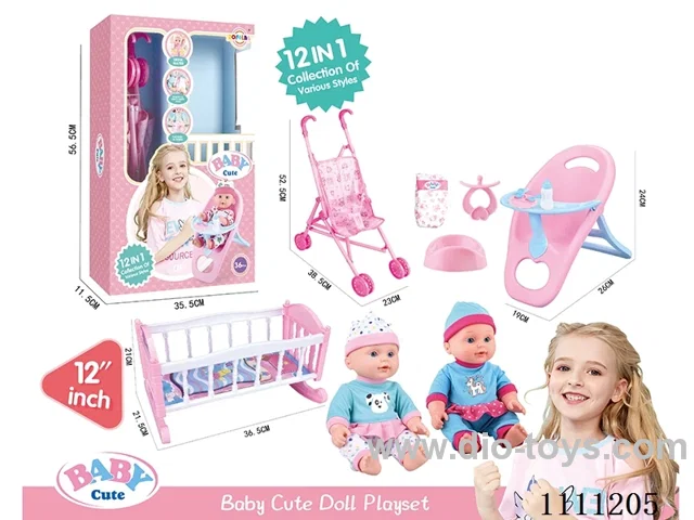 12-inch high-end water doll 12-in-1 set (doll + dining chair + doll cart + doll bed + baby bottle + dinner plate + diaper + diaper + pacifier) 6-sound IC includes electricity