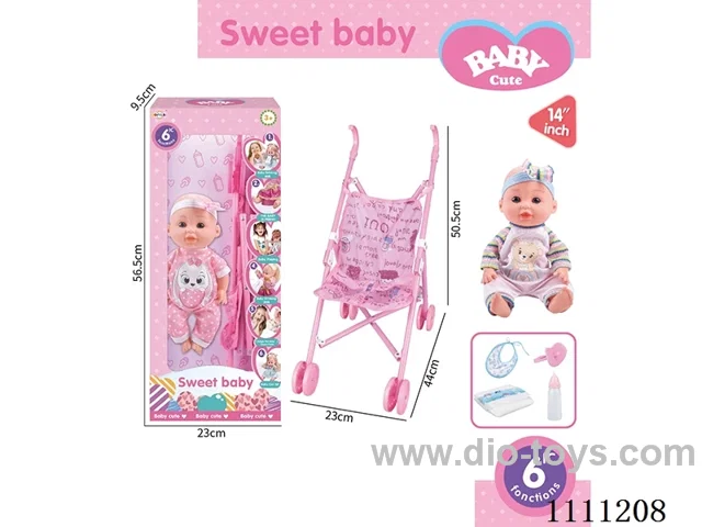 12-inch boy doll 6-tone IC with 55cm plastic cart + pacifier + bottle + diaper + saliva towel
